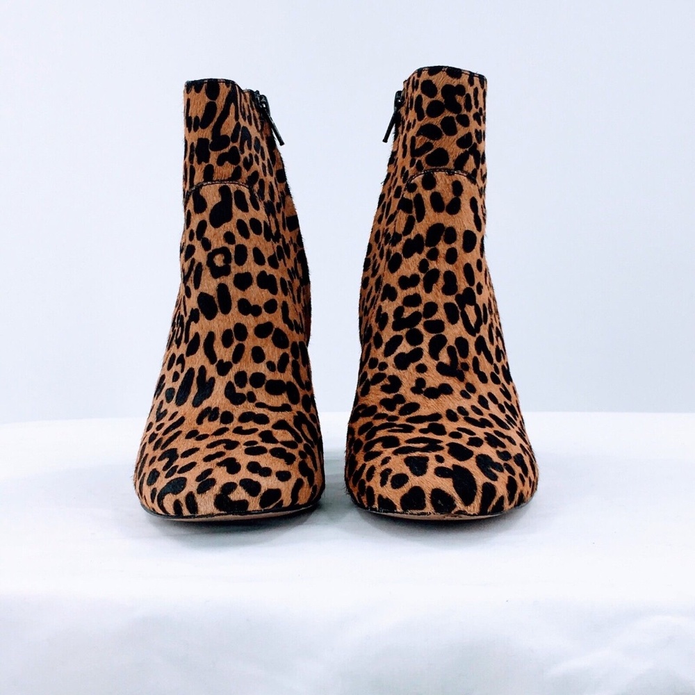 Banana Republic Womens Leopard Print Calf Hair Bootie Brown Leather Ankle Sz 8 - Picture 2 of 10